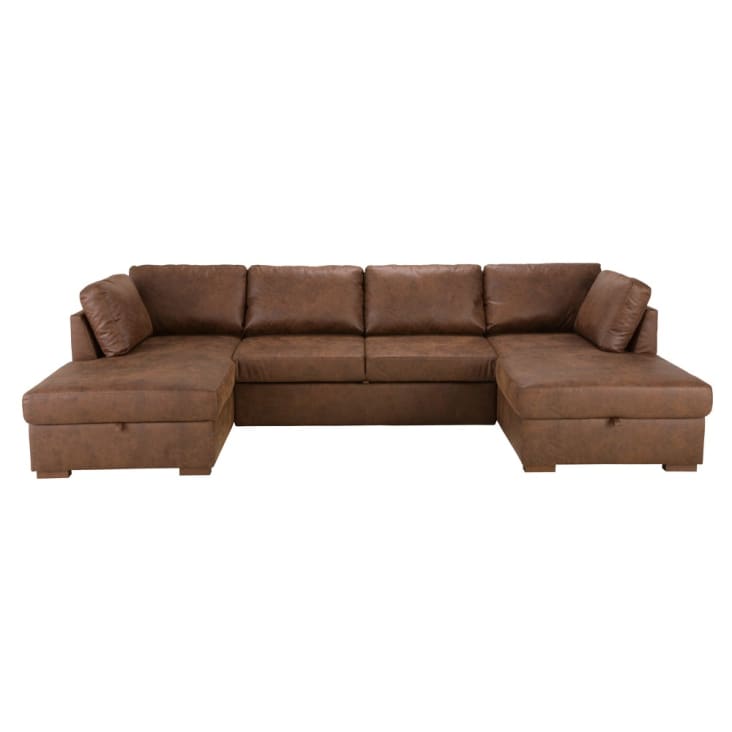 Maisons du Monde Times square - Sofá cama panorámico de 7 plazas de microgamuza marrón Oferta exclusiva