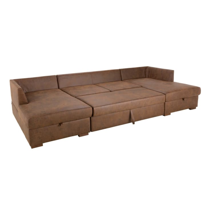 Maisons du Monde Times square - Sofá cama panorámico de 7 plazas de microgamuza marrón Oferta exclusiva
