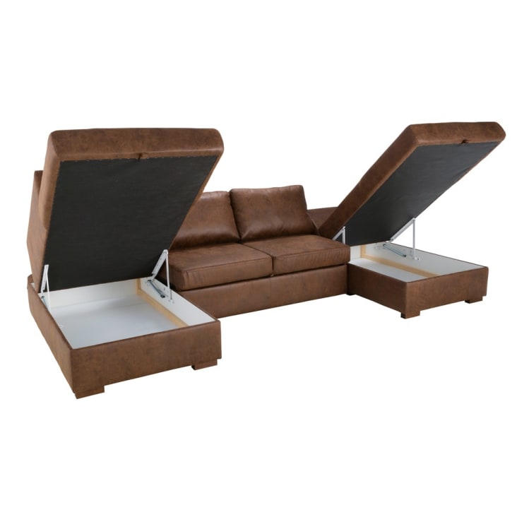 Maisons du Monde Times square - Sofá cama panorámico de 7 plazas de microgamuza marrón Oferta exclusiva