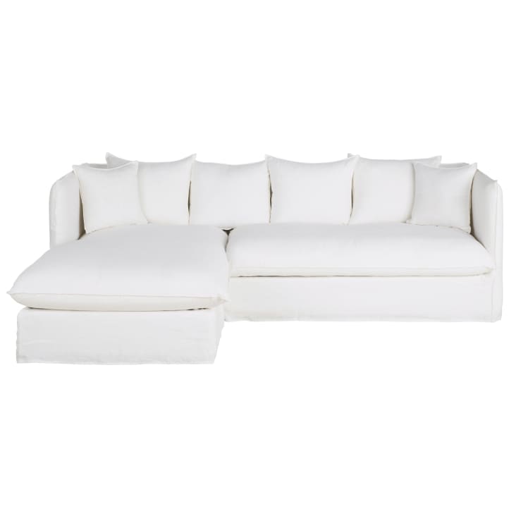 Maisons du Monde Louvain - Sofá rinconera izquierdo de 3/4 plazas de lino arrugado blanco colchón de 10 cm