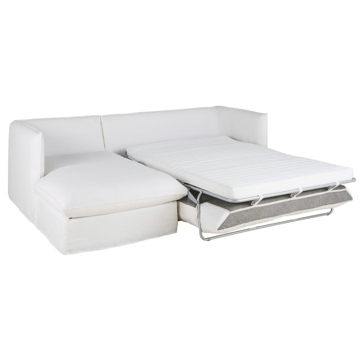 Maisons du Monde Louvain - Sofá rinconera izquierdo de 3/4 plazas de lino arrugado blanco colchón de 10 cm 2025