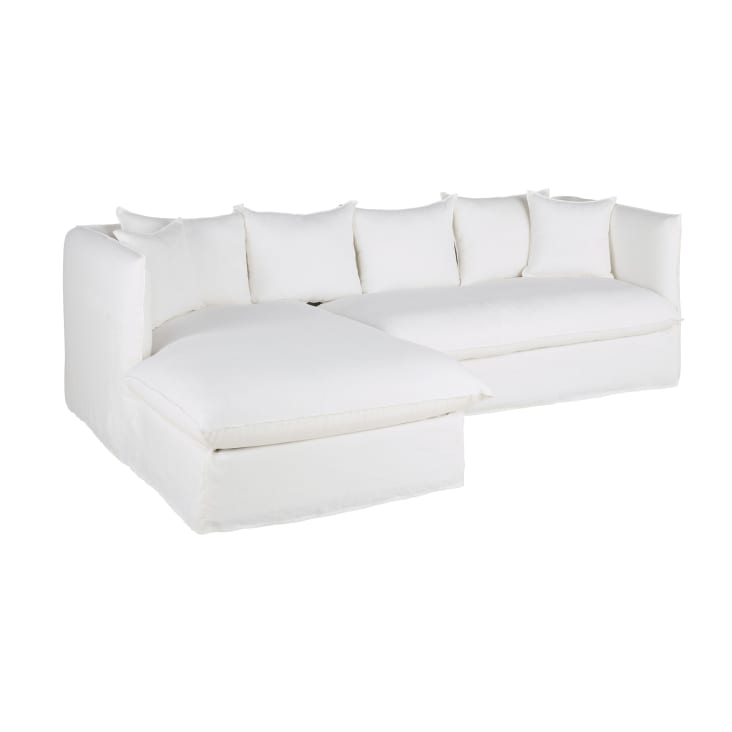 Maisons du Monde Louvain - Sofá rinconera izquierdo de 3/4 plazas de lino arrugado blanco colchón de 10 cm 2025