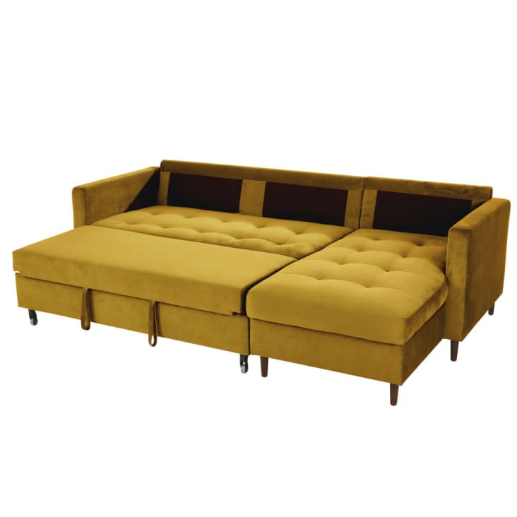 Maisons du Monde Olivia - Sofá esquinero de 4/5 plazas de terciopelo amarillo Rebajas