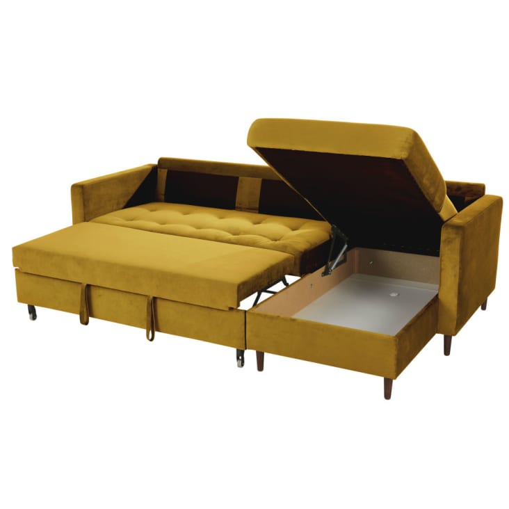 Maisons du Monde Olivia - Sofá esquinero de 4/5 plazas de terciopelo amarillo Rebajas