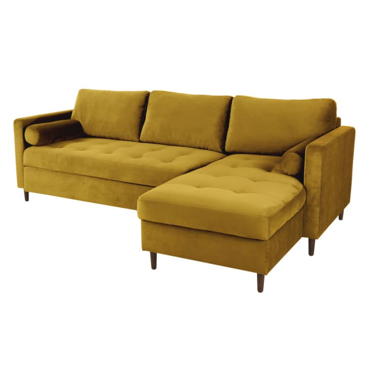 Maisons du Monde Olivia - Sofá esquinero de 4/5 plazas de terciopelo amarillo Rebajas