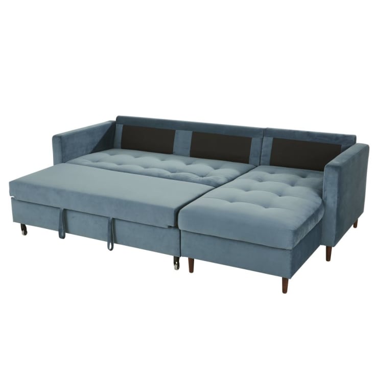 Maisons du Monde Olivia - Sofá cama esquinero de 4 plazas de terciopelo azul En oferta