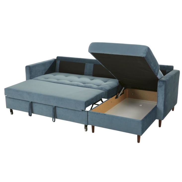 Maisons du Monde Olivia - Sofá cama esquinero de 4 plazas de terciopelo azul En oferta