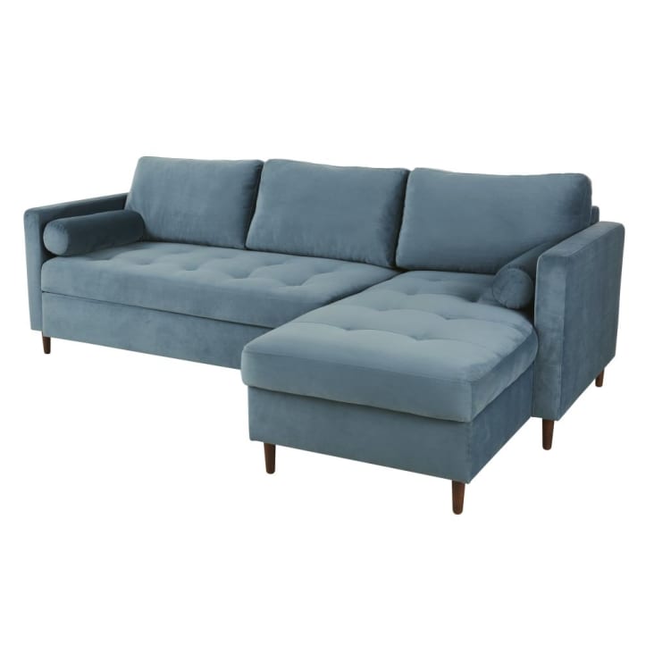 Maisons du Monde Olivia - Sofá cama esquinero de 4 plazas de terciopelo azul En oferta