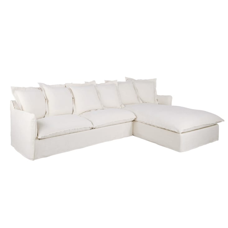 Maisons du Monde Barcelone - Sofá esquinero derecho de 4/5 plazas efecto lino arrugado blanco Gran oferta