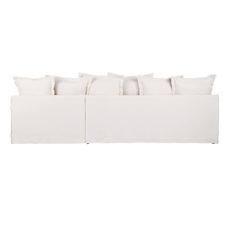 Maisons du Monde Barcelone - Sofá esquinero derecho de 4/5 plazas efecto lino arrugado blanco Gran oferta