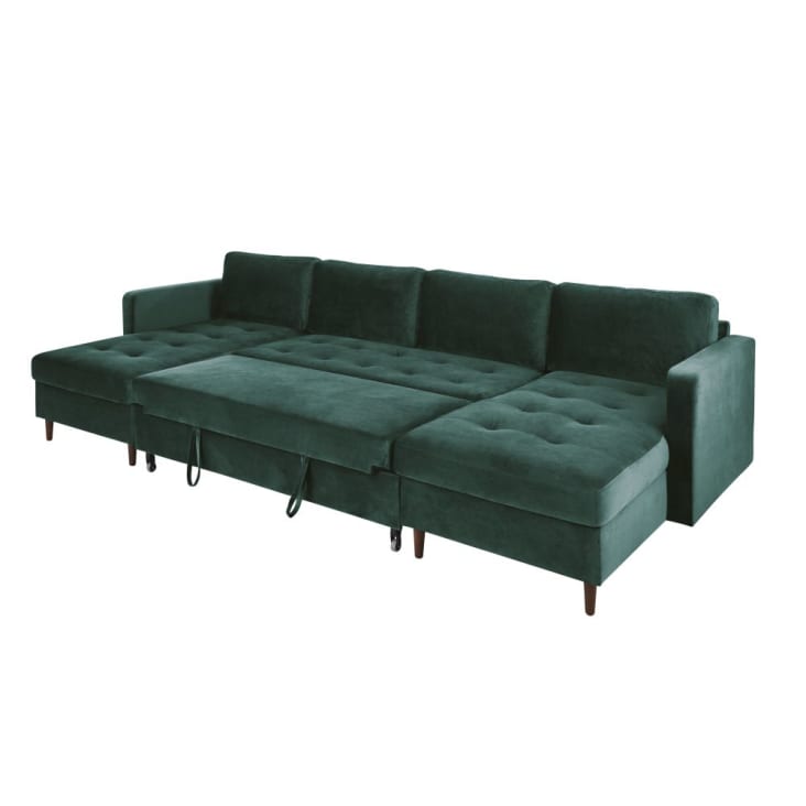 Maisons du Monde Olivia - Sofá panorámico de 7/9 plazas de terciopelo verde Rebajas baratas