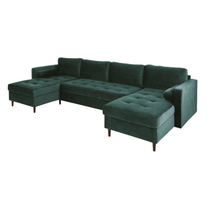 Maisons du Monde Olivia - Sofá panorámico de 7/9 plazas de terciopelo verde Rebajas baratas