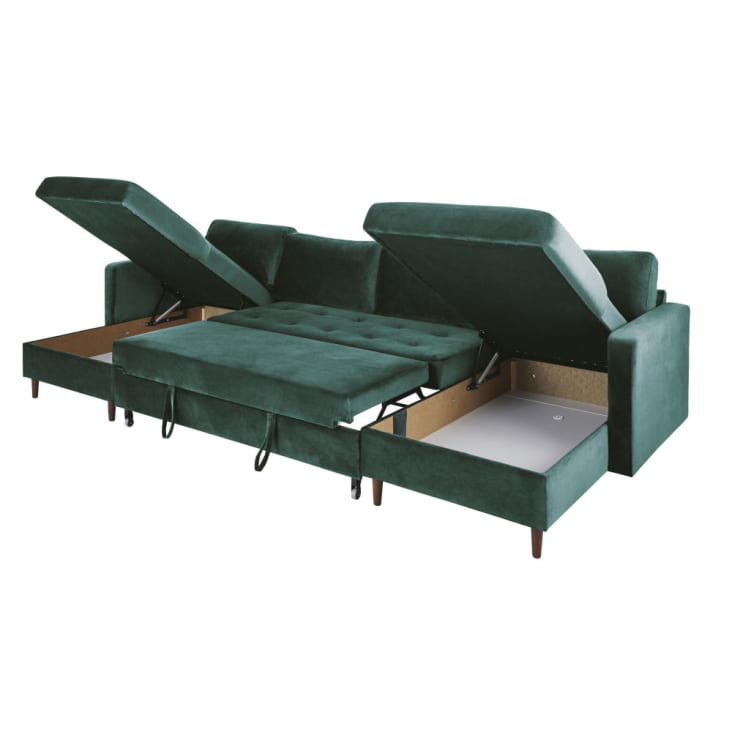 Maisons du Monde Olivia - Sofá panorámico de 7/9 plazas de terciopelo verde Rebajas baratas