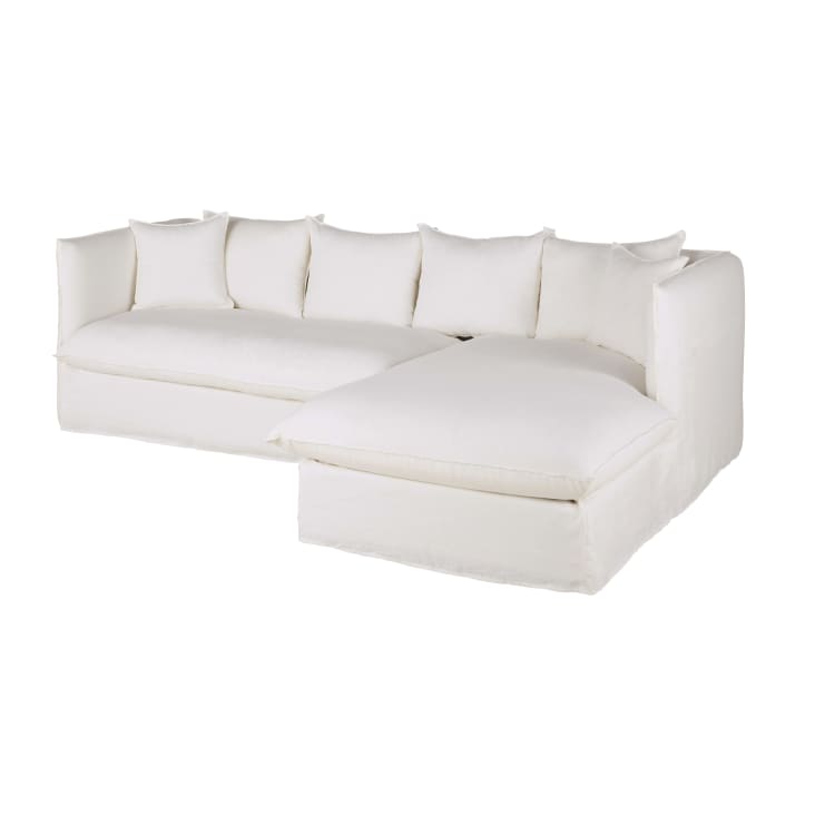 Maisons du Monde Louvain - Sofá esquinero derecho de 4/5 plazas efecto lino arrugado blanco Ventas relámpago