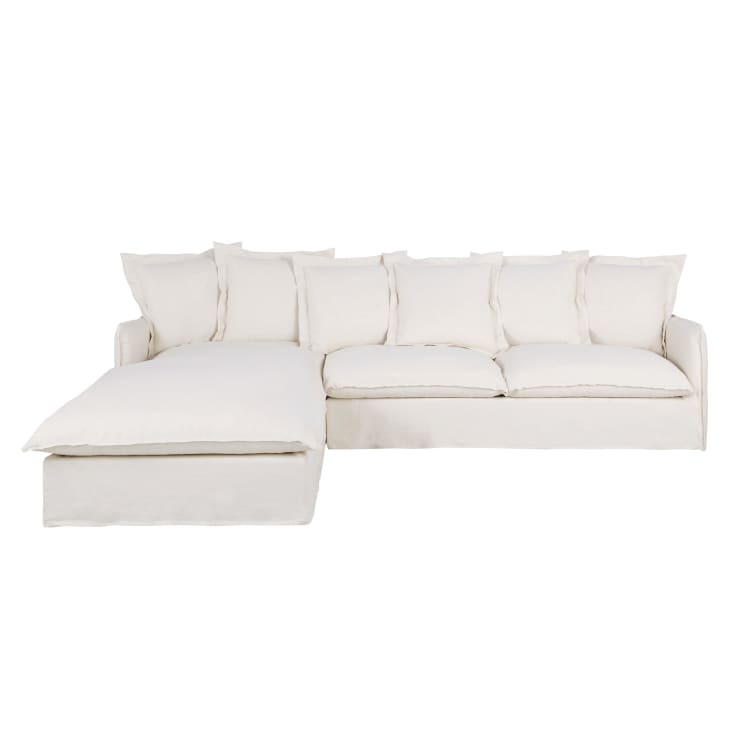 Maisons du Monde Barcelone - Sofá esquinero izquierdo convertible de 4/5 plazas efecto lino arrugado blanco colchón de 6 cm Tienda