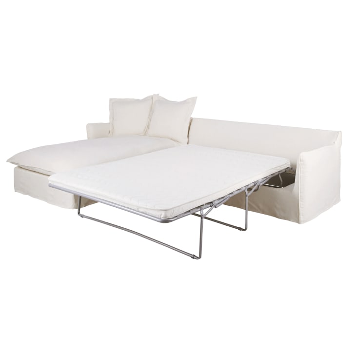 Maisons du Monde Barcelone - Sofá esquinero izquierdo convertible de 4/5 plazas efecto lino arrugado blanco colchón de 6 cm Tienda