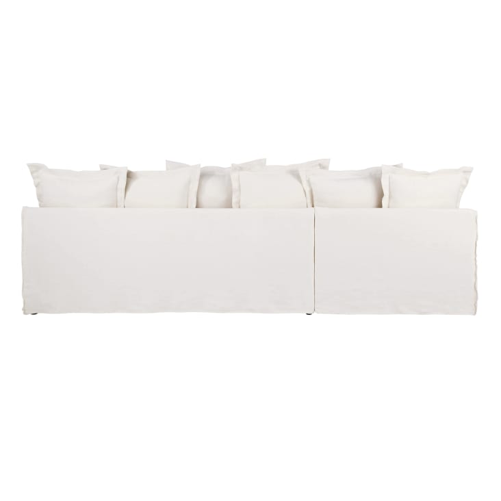 Maisons du Monde Barcelone - Sofá esquinero izquierdo convertible de 4/5 plazas efecto lino arrugado blanco colchón de 6 cm Tienda