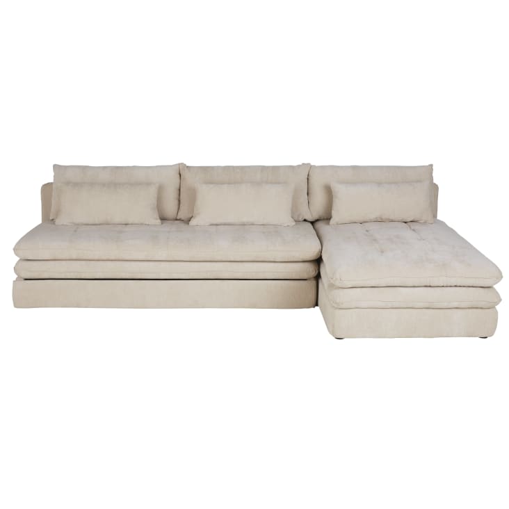 Maisons du Monde Clio - Sofá rinconera de 3/4 plazas de tela reciclada beige