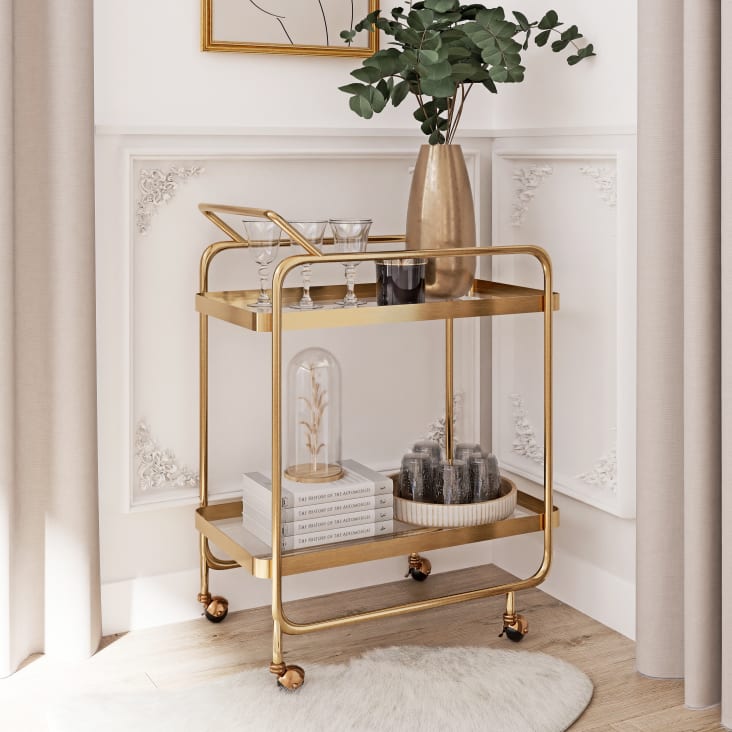 Maisons du Monde SIENNE - Mesa auxiliar de metal dorado y cristal sobre ruedas Rebajas top