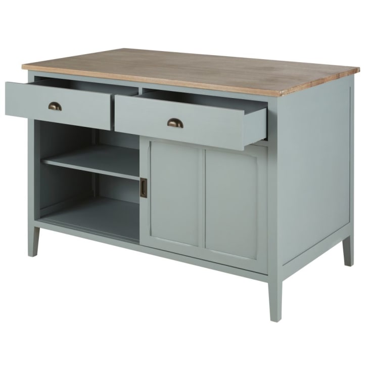 Maisons du Monde Beaumont - Isla central de cocina con 2 puertas y 2 cajones en verde y gris Envío gratis