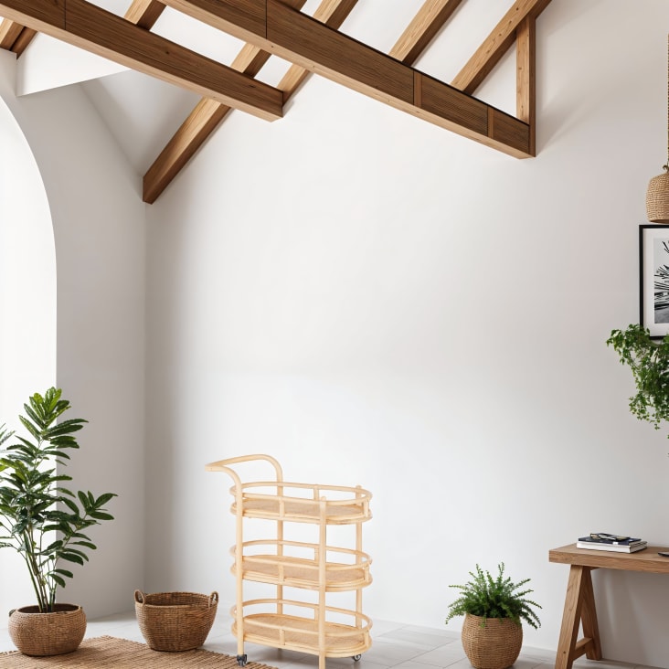 Maisons du Monde GALADRIEL - Mesa auxiliar de ratán con ruedas Oferta especial
