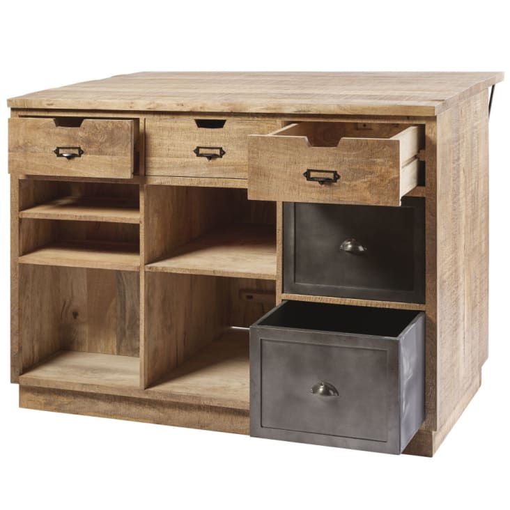 Maisons du Monde Melchior - Isla central de mango macizo y metal gris Envío gratis