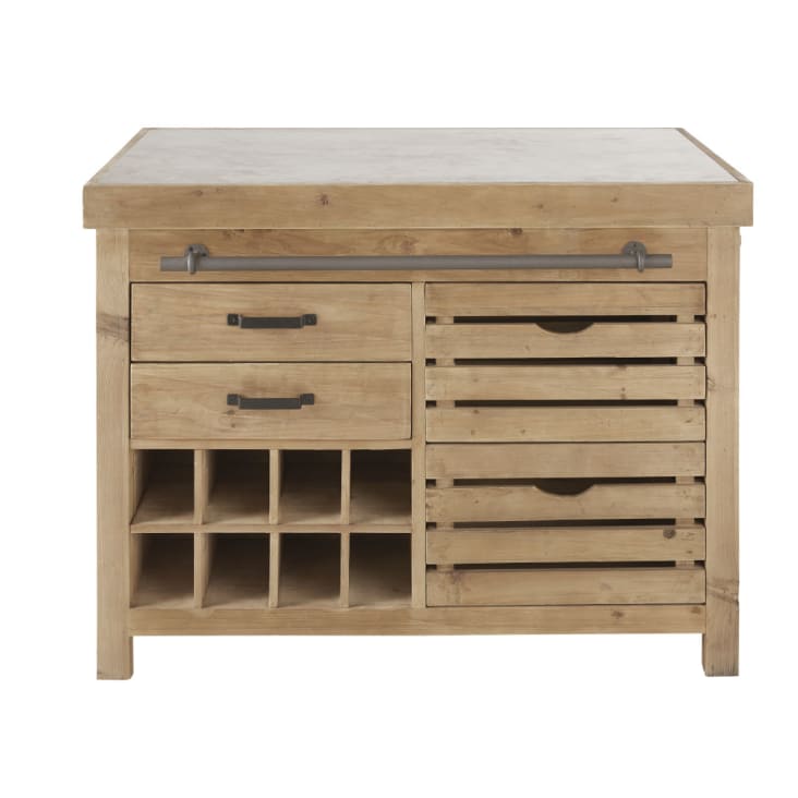 Maisons du Monde Aubagne - Islote de cocina con 2 puertas y 4 cajones de pino reciclado con efecto envejecido COMPRAR AHORA