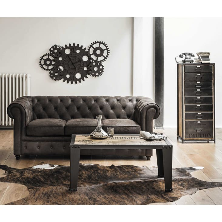 Maisons du Monde Chesterfield - Sofá capitoné de 3 plazas de antelina marrón Solo queda un día