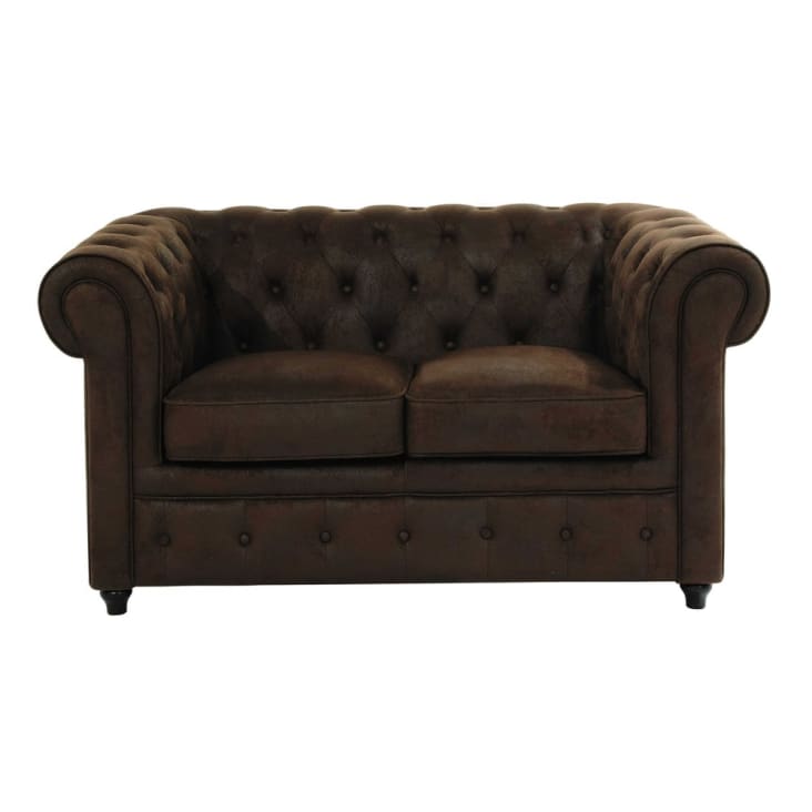 Maisons du Monde Chesterfield - Sofá capitoné de 2 plazas de antelina marrón