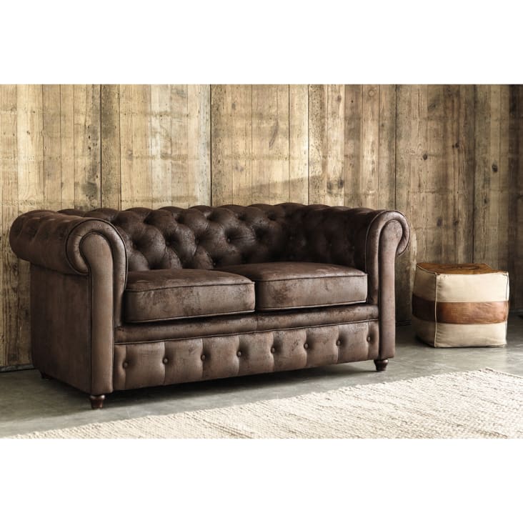 Maisons du Monde Chesterfield - Sofá capitoné de 2 plazas de antelina marrón Envío internacional gratuito