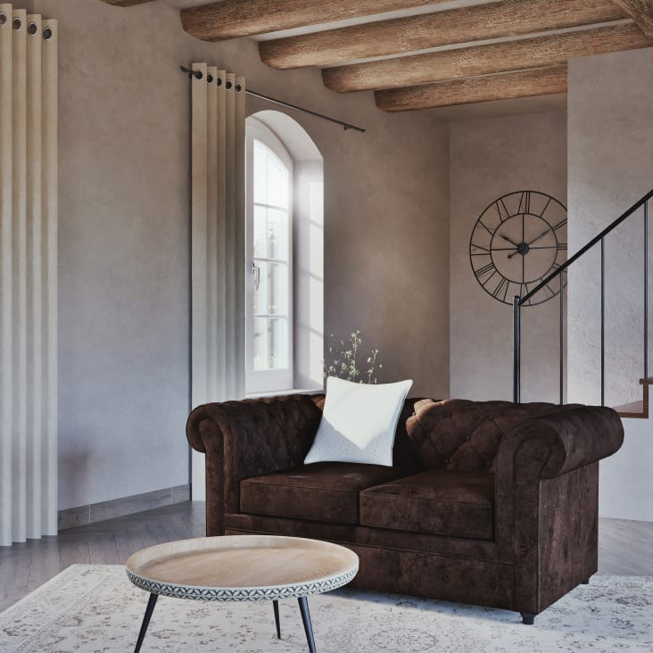 Maisons du Monde Chesterfield - Sofá capitoné de 2 plazas de antelina marrón Envío internacional gratuito