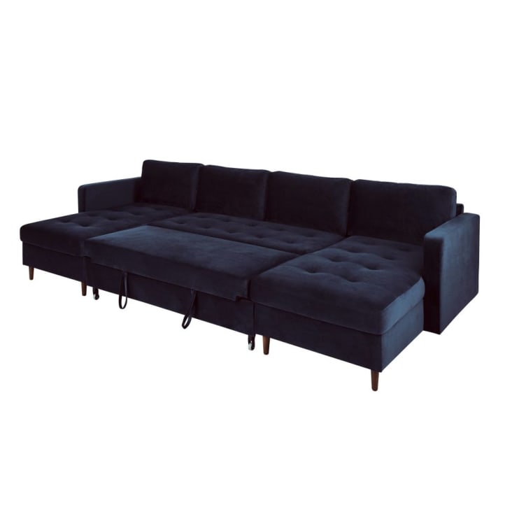 Maisons du Monde Olivia - Sofá cama esquinero de 7/9 plazas de terciopelo azul oscuro Rebajas top