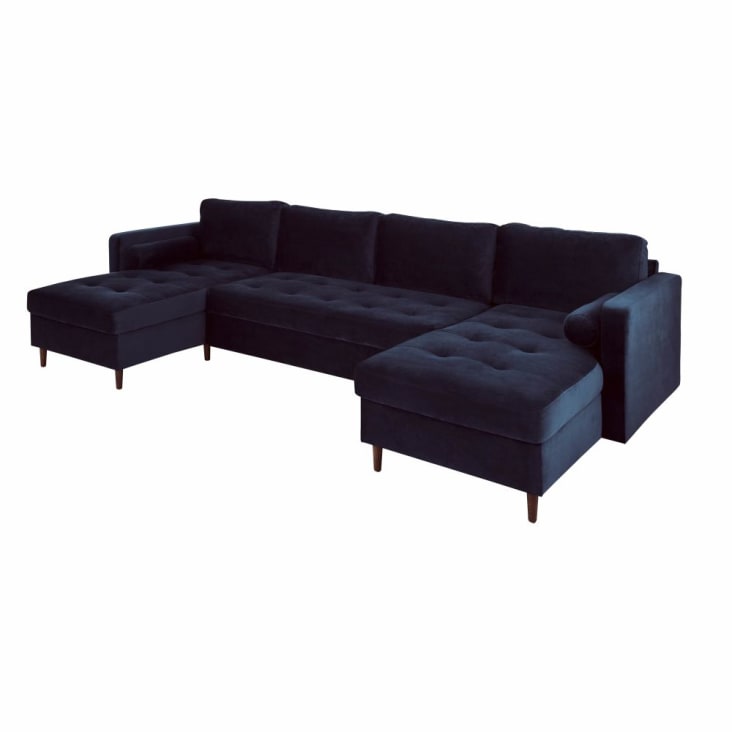 Maisons du Monde Olivia - Sofá cama esquinero de 7/9 plazas de terciopelo azul oscuro Rebajas top