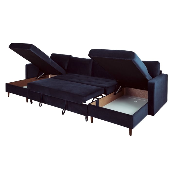 Maisons du Monde Olivia - Sofá cama esquinero de 7/9 plazas de terciopelo azul oscuro Rebajas top