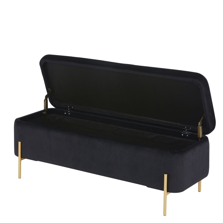 Maisons du Monde Chris - Banco bául de terciopelo negro y metal dorado Oferta especial