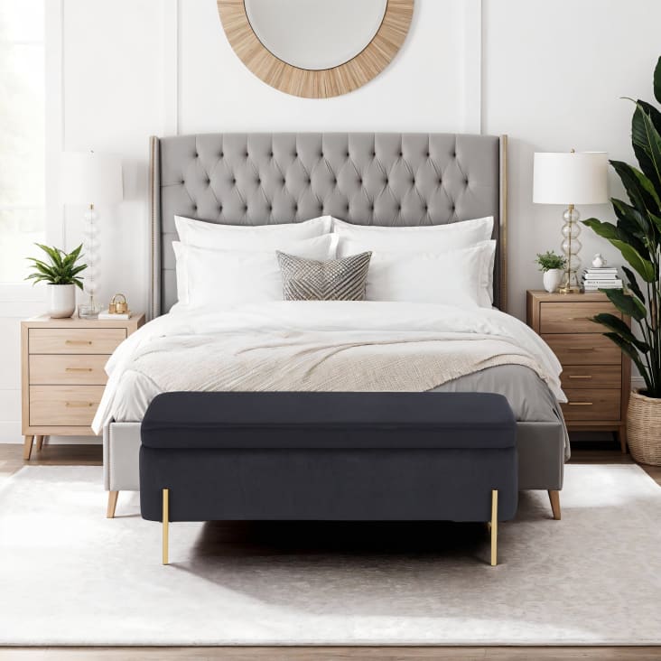 Maisons du Monde Chris - Banco bául de terciopelo negro y metal dorado Oferta especial