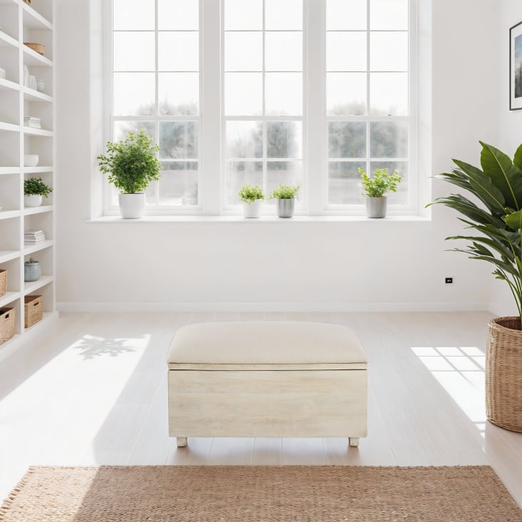 Maisons du Monde Banco baúl de 2 plazas de algodón color crudo y mango Último día