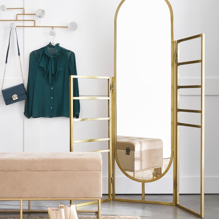 Maisons du Monde Rimini - Banco baúl color crudo y dorado Oferta especial de fábrica