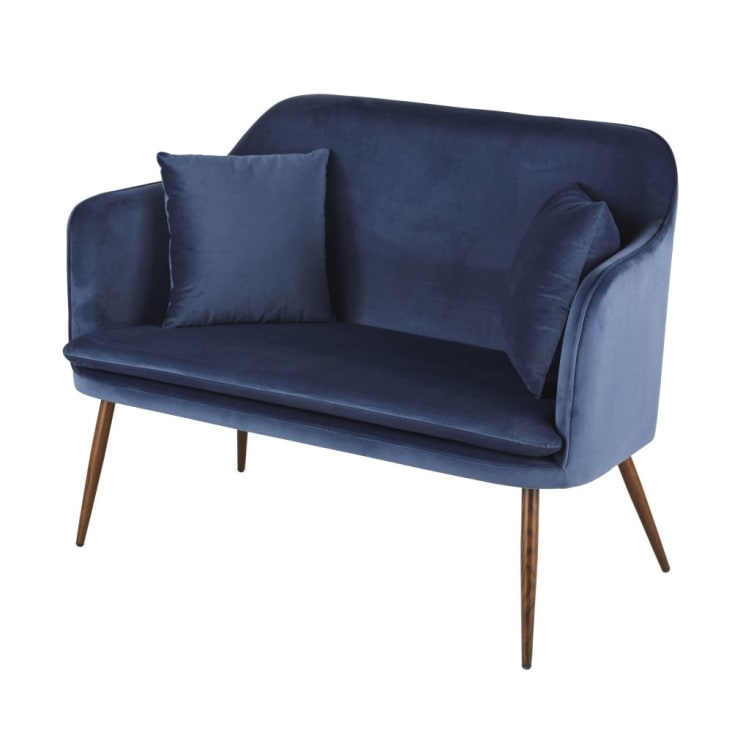 Maisons du Monde Sacha Business - Banco de comedor de 2 plazas en terciopelo azul noche Liquidación