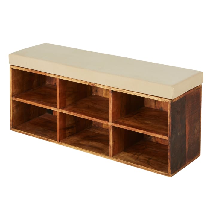 Maisons du Monde Banco con 6 compartimentos de mango y algodón beige oscuro Limitado a 3 días
