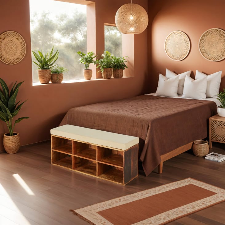 Maisons du Monde Banco con 6 compartimentos de mango y algodón beige oscuro Limitado a 3 días
