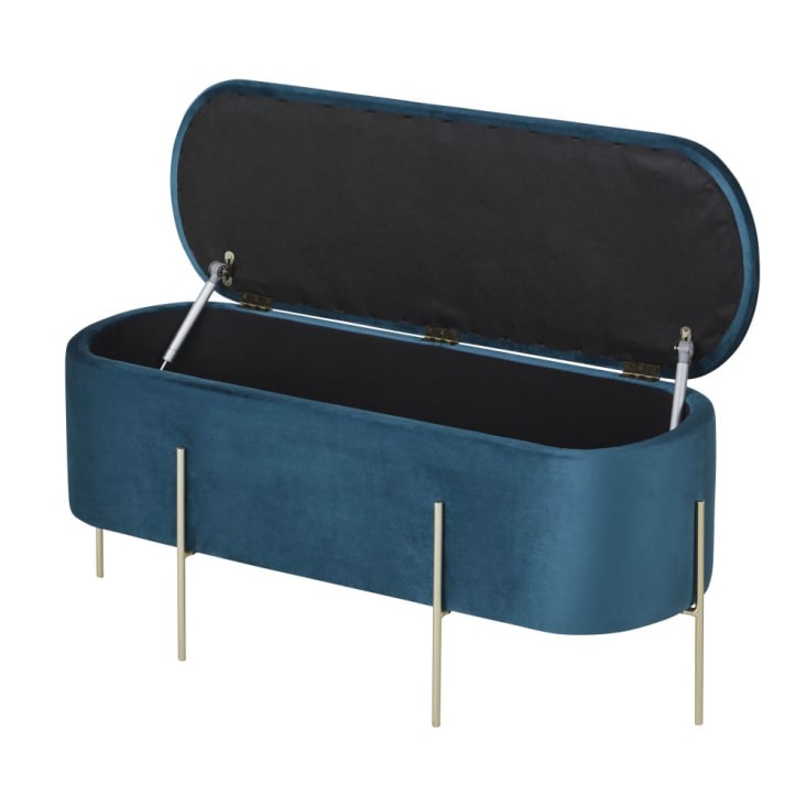 Maisons du Monde ALLISTER - Banqueta con baúl de terciopelo azul verdoso y metal dorado Ahorra y exporta