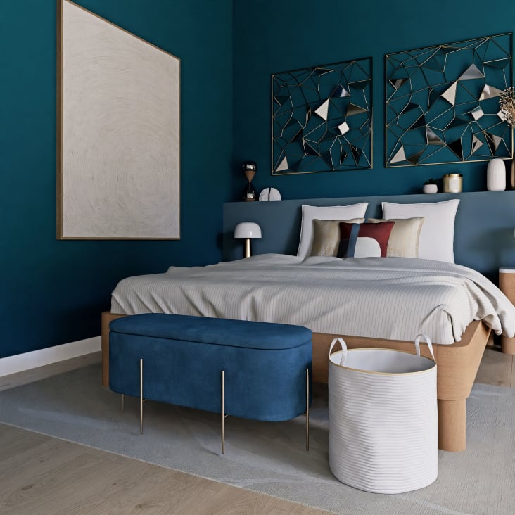 Maisons du Monde ALLISTER - Banqueta con baúl de terciopelo azul verdoso y metal dorado Ahorra y exporta