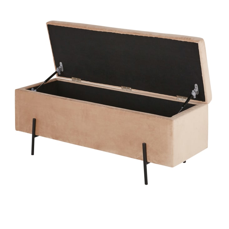Maisons du Monde CHRIS - Banqueta baúl de metal dorado y terciopelo beige Precios de Black Friday