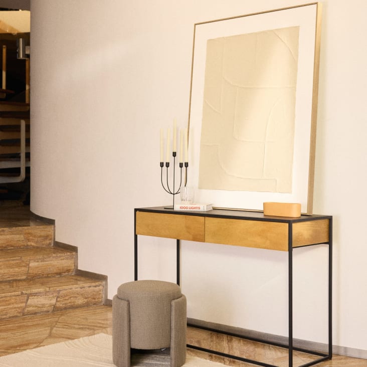 Maisons du Monde Azir - Puf redondo de tela gris Oferta exclusiva