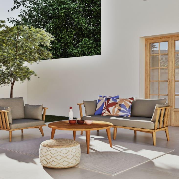 Maisons du Monde Puf trenzado con estampado geométrico en beige y marrón Última moda