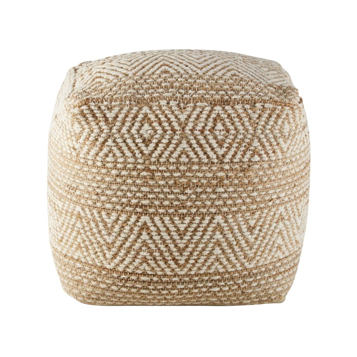 Maisons du Monde Puf de yute y algodón beis y blanco con motivos gráficos Grandes ahorros