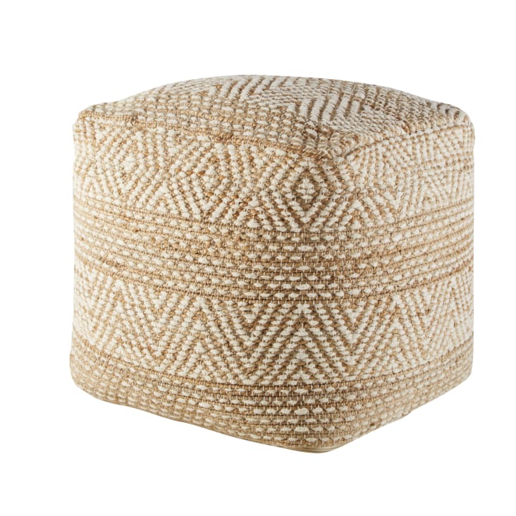 Maisons du Monde Puf de yute y algodón beis y blanco con motivos gráficos Grandes ahorros