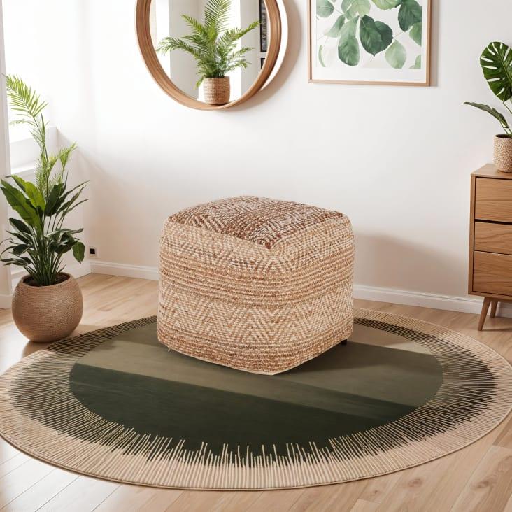Maisons du Monde Puf de yute y algodón beis y blanco con motivos gráficos Grandes ahorros