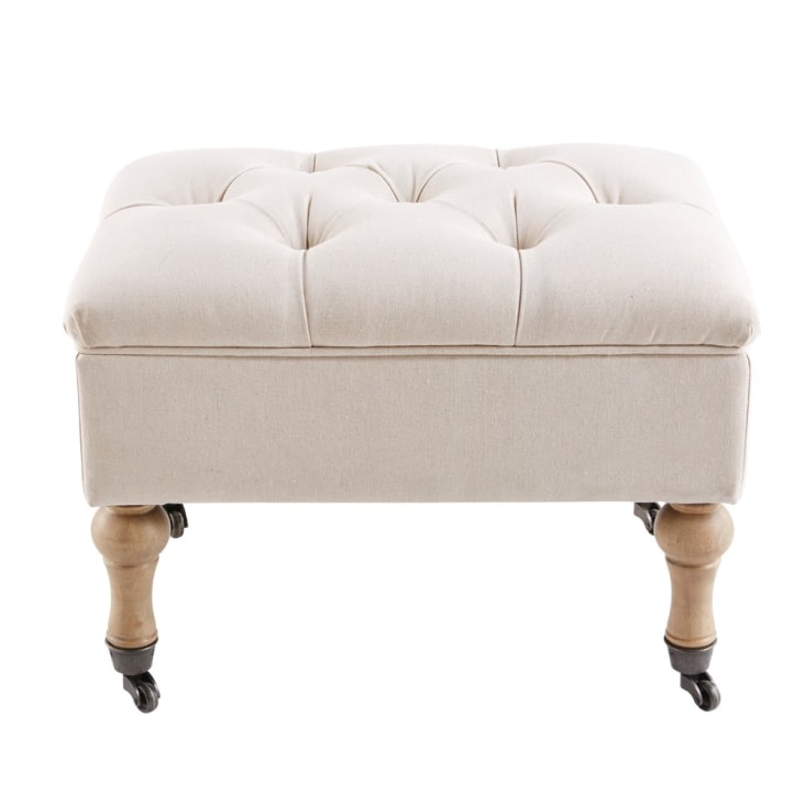 Maisons du Monde Aristide - Puf-baúl capitoné con ruedas de lino y algodón color crudo Rebajas de fin de temporada